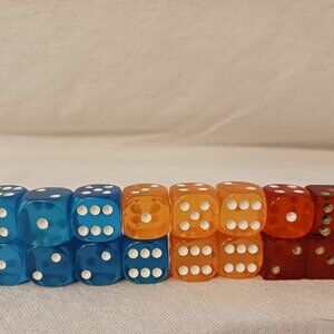 Lot of 16each 16mm Dice - 6 Sided Multi Colored Translucent